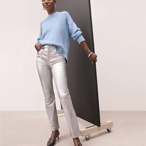 NWT LOFT Coated High Rise Straight Jeans in Silver Metallic size 6